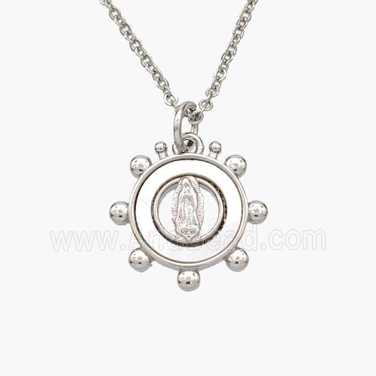 Copper Jesus Necklace Pave Shell Platinum Plated