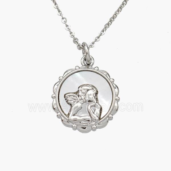 Copper Angel Necklace Pave Shell Platinum Plated