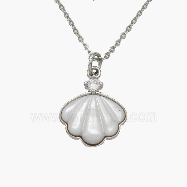 Copper Conch Necklace Pave Shell Platinum Plated