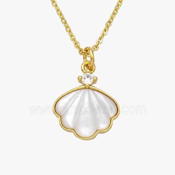 Copper Conch Necklace Pave Shell Gold Plated