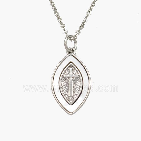Copper Eye Necklace Pave Shell Cross Platinum Plated