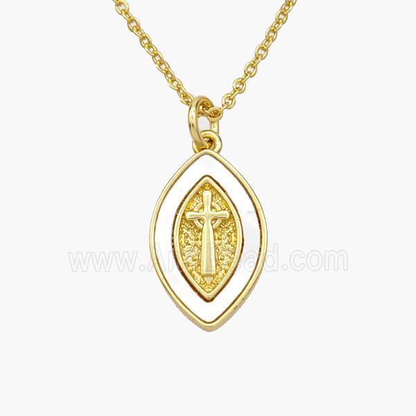 Copper Eye Necklace Pave Shell Cross Gold Plated