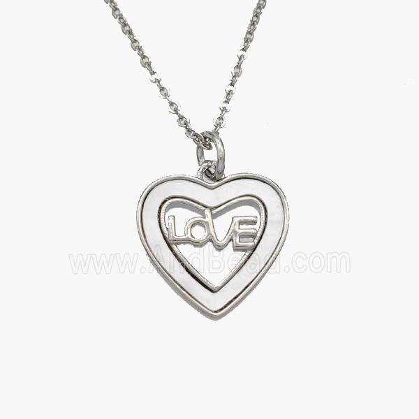 Copper Heart Necklace Pave Shell LOVE Platinum Plated