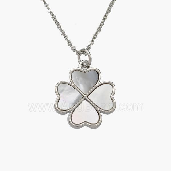 Copper Clover Necklace Pave Shell Heart Platinum Plated
