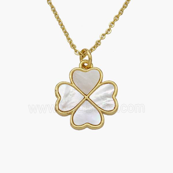 Copper Clover Necklace Pave Shell Heart Gold Plated