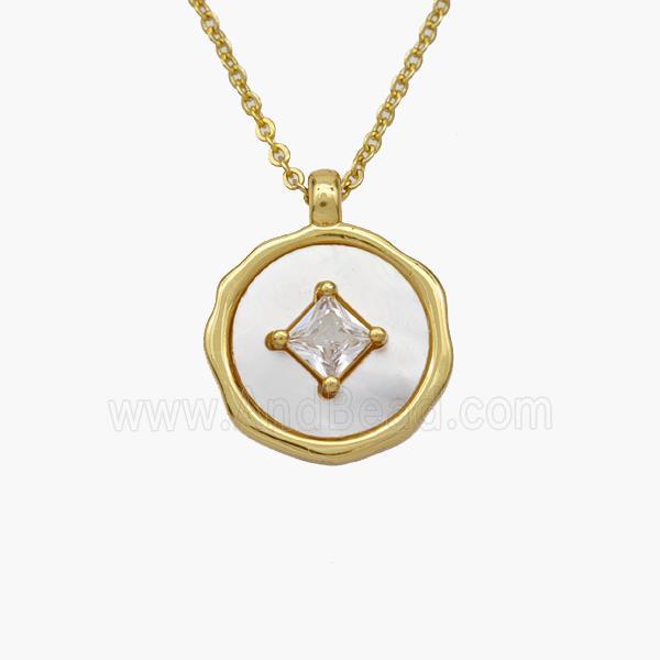 Copper Circle Necklace Pave Shell Gold Plated