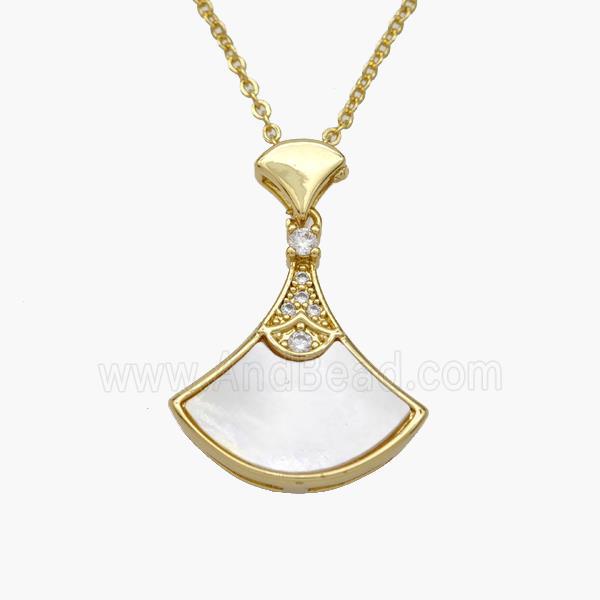 Copper Skirt Necklace Pave Shell Gold Plated