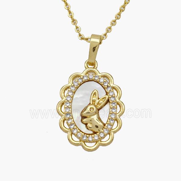 Copper Rabbit Necklace Pave Shell Zirconia Gold Plated