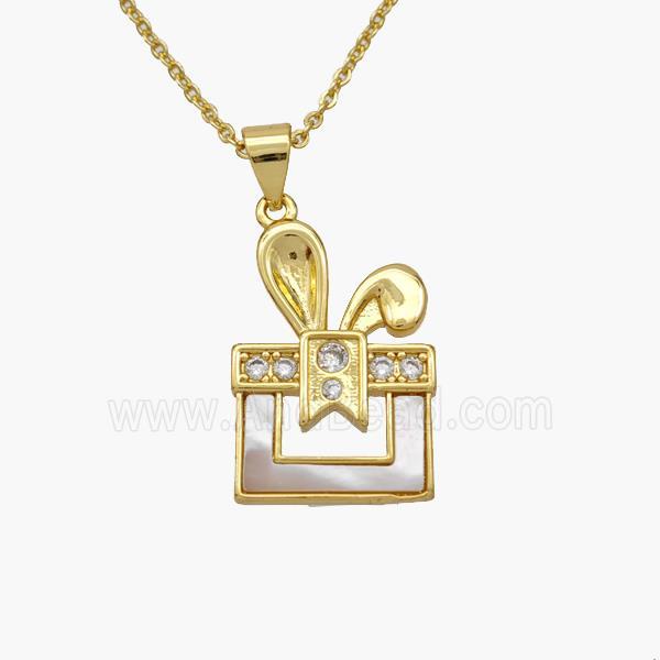 Copper Rabbit Necklace Pave Shell Zirconia Gold Plated
