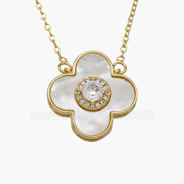 Copper Clover Necklace Pave Shell Zirconia Gold Plated