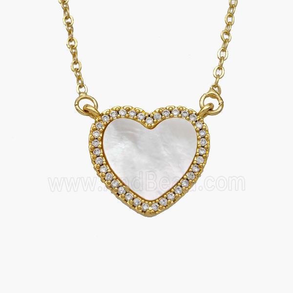 Copper Heart Necklace Pave Shell Zirconia Gold Plated