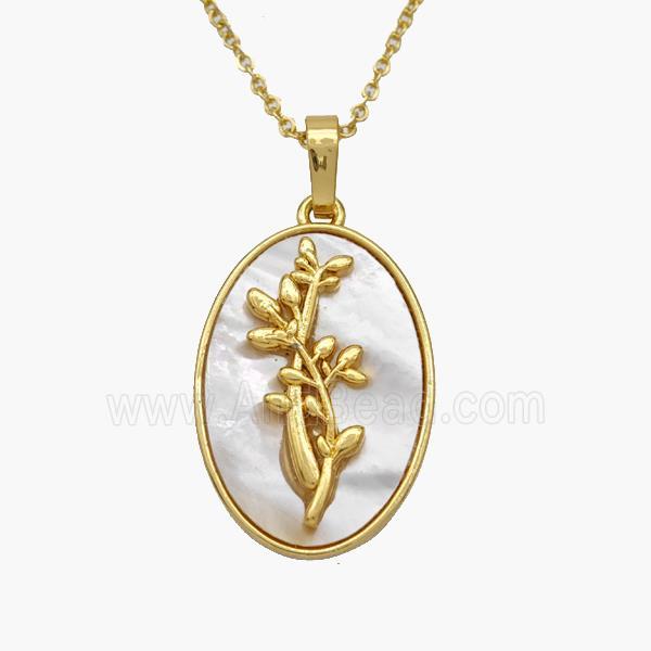 Copper Flower Necklace Pave Shell Gold Plated