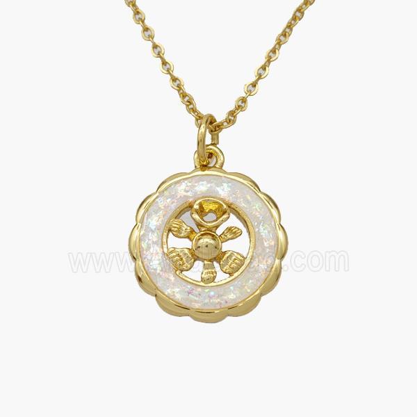 Copper Flower Necklace Pave Fire Opal Gold Plated