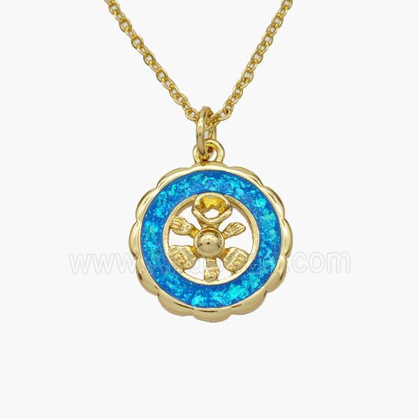 Copper Flower Necklace Pave Fire Opal Gold Plated