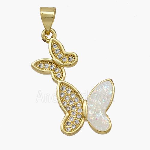 Copper Butterfly Pendant Pave Fire Opal Zirconia 18K Gold Plated