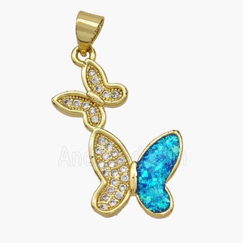 Copper Butterfly Pendant Pave Fire Opal Zirconia 18K Gold Plated