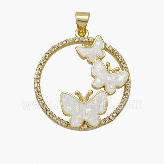 Copper Butterfly Pendant Pave Fire Opal Zirconia 18K Gold Plated