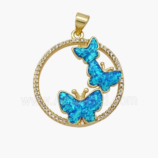 Copper Butterfly Pendant Pave Fire Opal Zirconia 18K Gold Plated