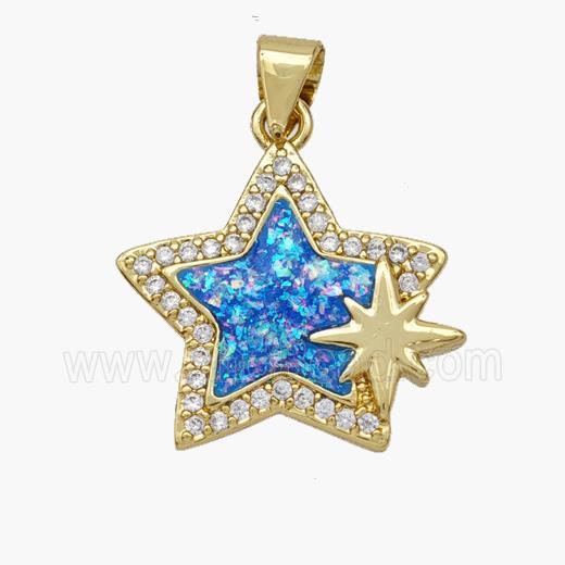 Copper Star Pendant Pave Fire Opal Zirconia 18K Gold Plated