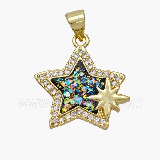 Copper Star Pendant Pave Fire Opal Zirconia 18K Gold Plated