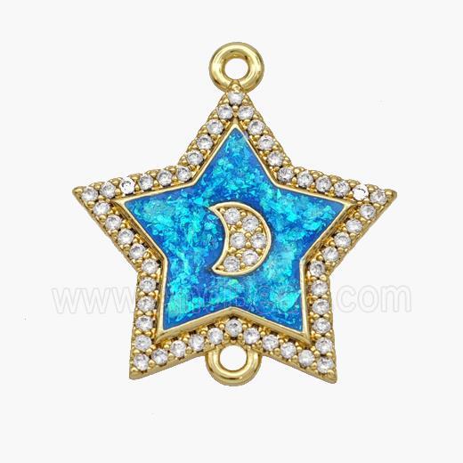 Copper Star Connector Pave Fire Opal Zirconia Moon 18K Gold Plated