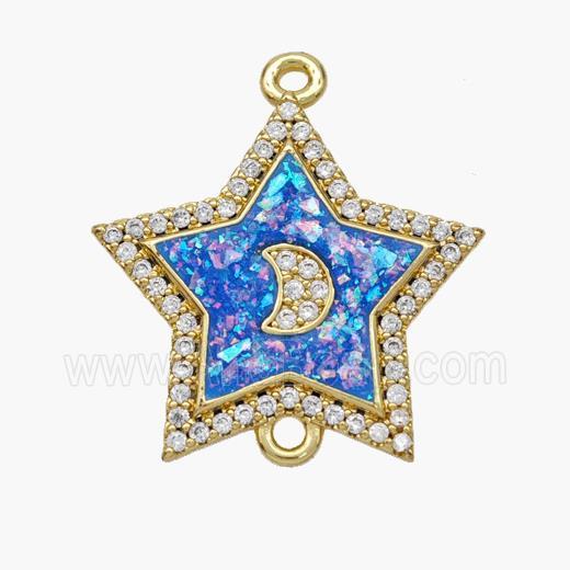 Copper Star Connector Pave Fire Opal Zirconia Moon 18K Gold Plated