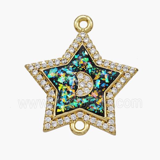 Copper Star Connector Pave Fire Opal Zirconia Moon 18K Gold Plated