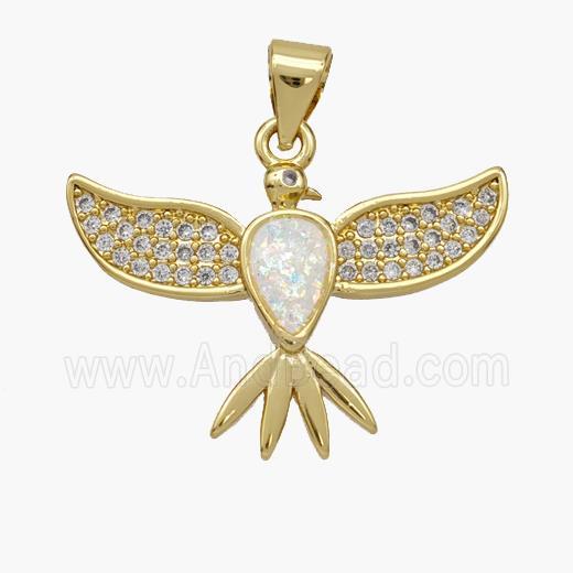 Copper Eagle Pendant Pave Fire Opal Zirconia Hawk 18K Gold Plated