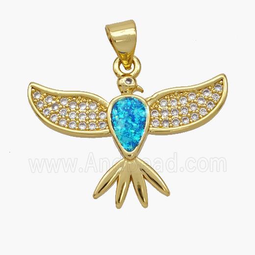 Copper Eagle Pendant Pave Fire Opal Zirconia Hawk 18K Gold Plated
