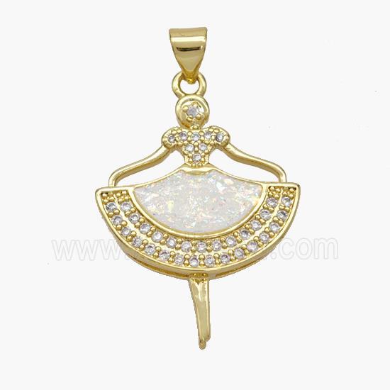 Copper Girl Dancer Pendant Pave Fire Opal Zirconia Skirt 18K Gold Plated