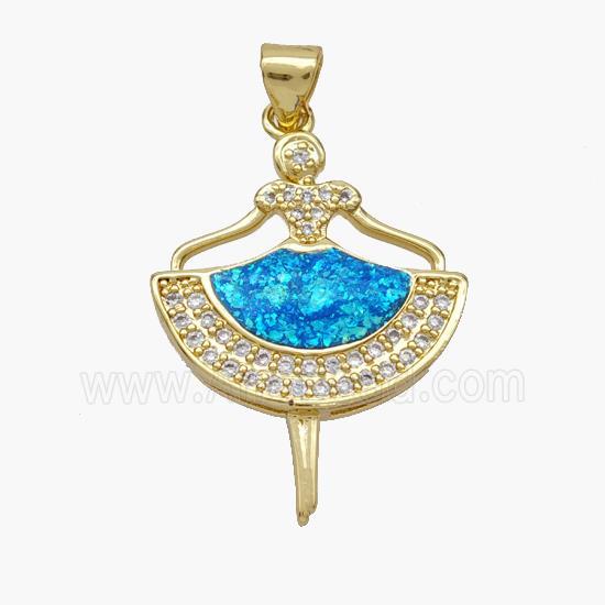 Copper Girl Dancer Pendant Pave Fire Opal Zirconia Skirt 18K Gold Plated