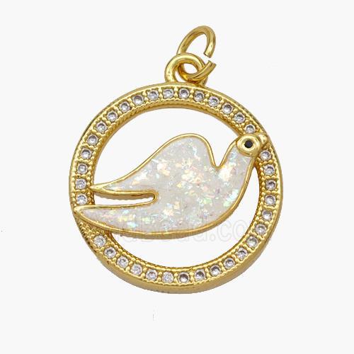 Copper Doves Pendant Pave Fire Opal Zirconia Birds 18K Gold Plated