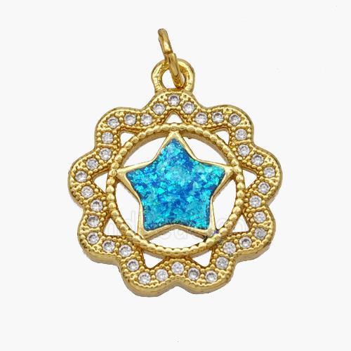 Copper Star Pendant Pave Fire Opal Zirconia Flower 18K Gold Plated