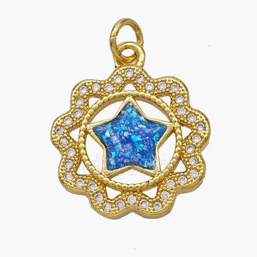 Copper Star Pendant Pave Fire Opal Zirconia Flower 18K Gold Plated