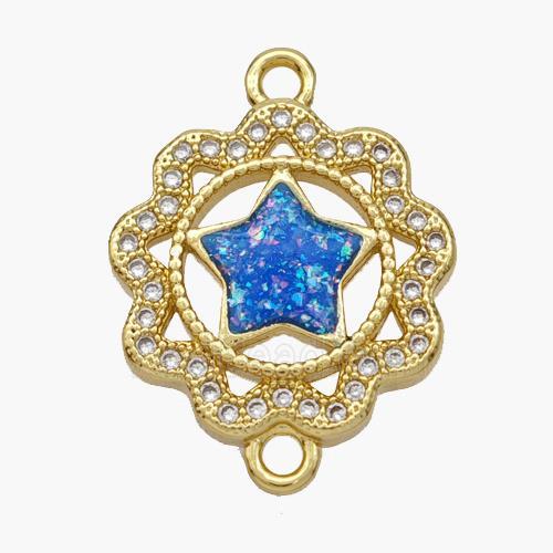 Copper Star Connector Pave Fire Opal Zirconia Flower 18K Gold Plated