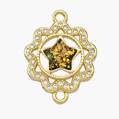 Copper Star Connector Pave Fire Opal Zirconia Flower 18K Gold Plated