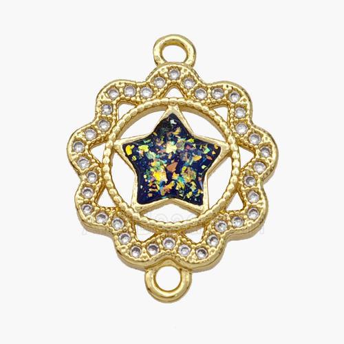 Copper Star Connector Pave Fire Opal Zirconia Flower 18K Gold Plated