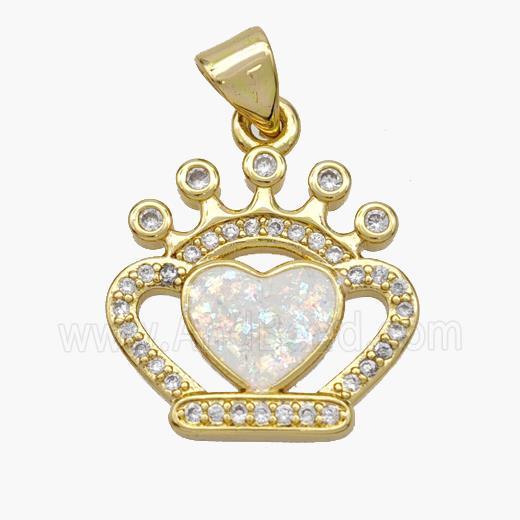 Copper Crown Heart Pendant Pave Fire Opal Zirconia 18K Gold Plated