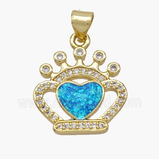 Copper Crown Heart Pendant Pave Fire Opal Zirconia 18K Gold Plated