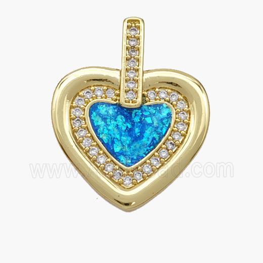 Copper Heart Pendant Pave Fire Opal Zirconia 18K Gold Plated