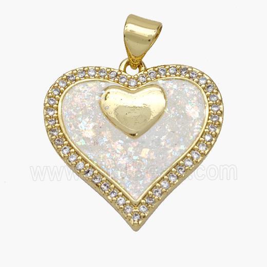 Copper Heart Pendant Pave Fire Opal Zirconia 18K Gold Plated