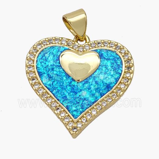 Copper Heart Pendant Pave Fire Opal Zirconia 18K Gold Plated