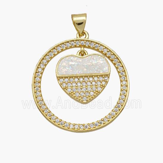 Copper Heart Pendant Pave Fire Opal Zirconia Circle 18K Gold Plated