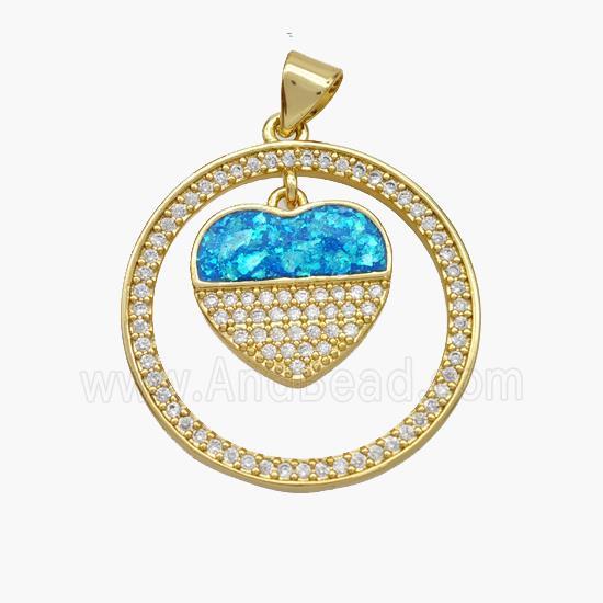 Copper Heart Pendant Pave Fire Opal Zirconia Circle 18K Gold Plated