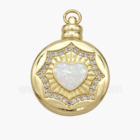 Copper Heart Pendant Pave Fire Opal Zirconia Circle 18K Gold Plated