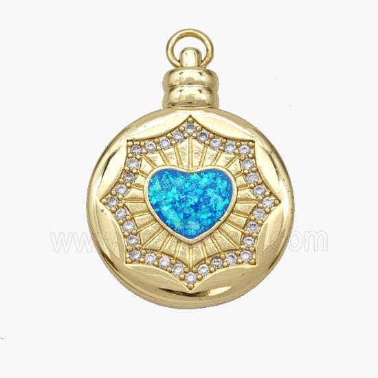 Copper Heart Pendant Pave Fire Opal Zirconia Circle 18K Gold Plated