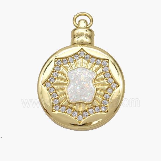 Copper Bear Pendant Pave Fire Opal Zirconia Circle 18K Gold Plated