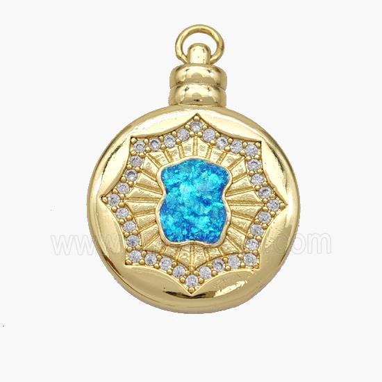 Copper Bear Pendant Pave Fire Opal Zirconia Circle 18K Gold Plated