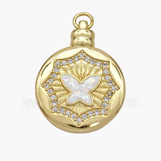 Copper Butterfly Pendant Pave Fire Opal Zirconia Circle 18K Gold Plated