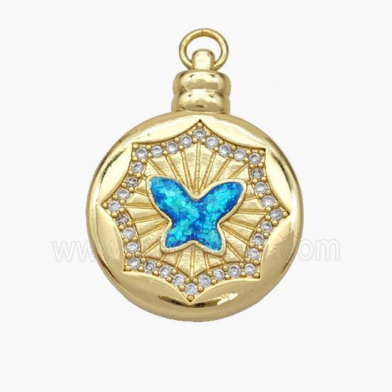 Copper Butterfly Pendant Pave Fire Opal Zirconia Circle 18K Gold Plated